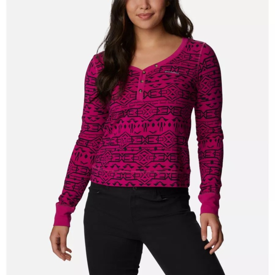 Columbia Sale Wild Fuchsia 80s Stripe Tonal Women's Holly Hideaway Long Sleeve Shirt