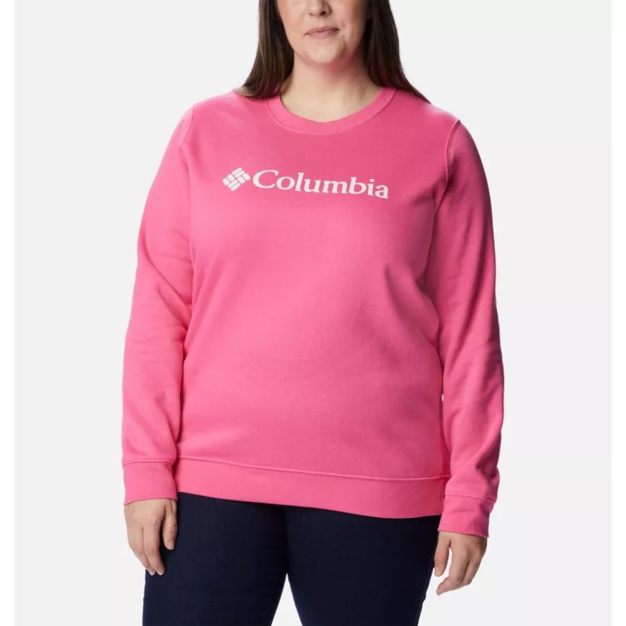 Columbia Sale Wild Geranium/White Logo Women's Columbia Sale Trek Graphic Crew Sweatshirt Plus Size