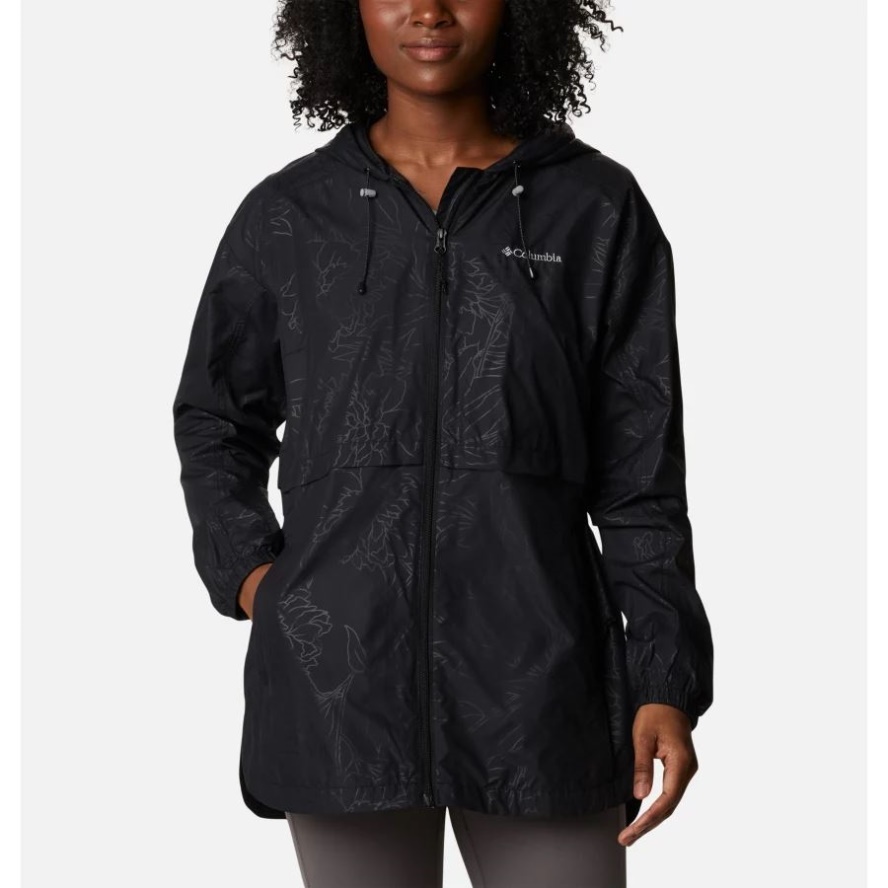 Columbia Sale Women's Auroras Wake III Hooded Jacket Black Leafy Lines Emboss