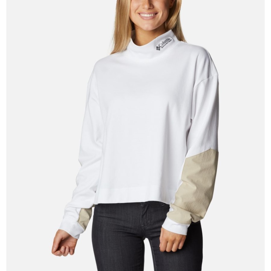 Columbia Sale Women's Ballistic Ridge High Neck Long Sleeve T-Shirt White/Ancient Fossil