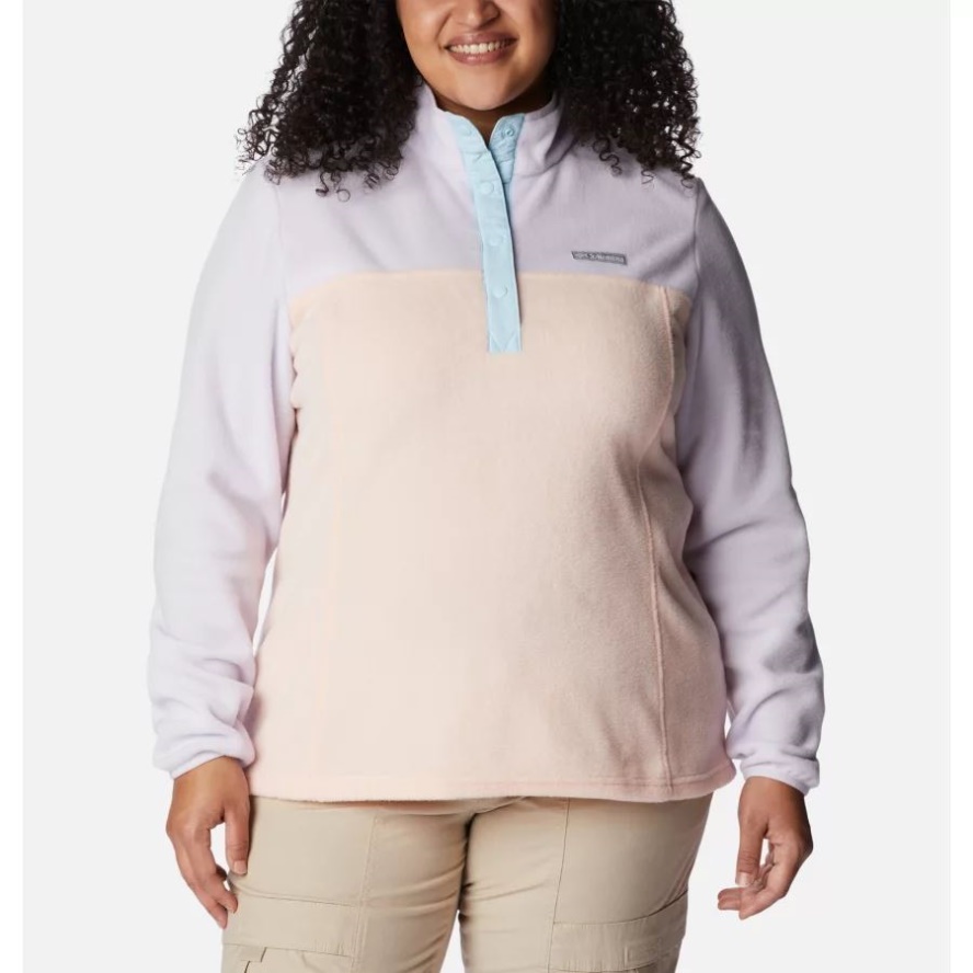 Columbia Sale Women's Benton Springs 1/2 Snap Pullover Plus Size Peach Blossom/Purple Tint/Spring Blue