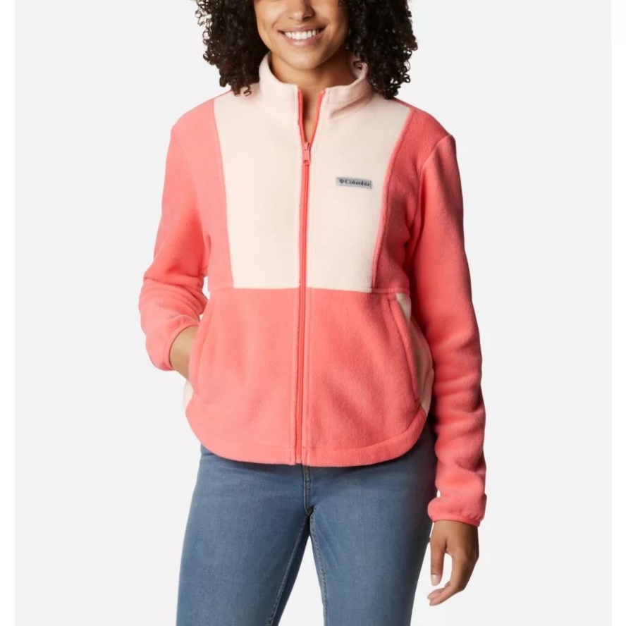 Columbia Sale Women's Benton Springs Colorblock Full Zip Fleece Jacket Blush Pink/Peach Blossom