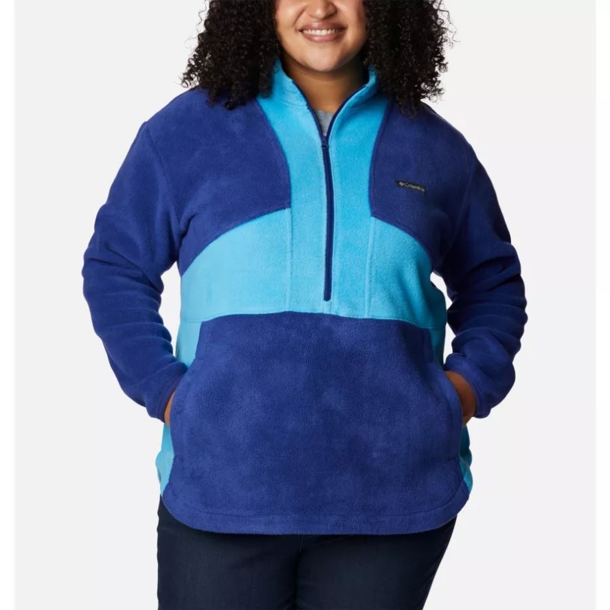 Columbia Sale Women's Benton Springs Colorblock Half Zip Fleece Pullover Plus Size Dark Sapphire/Blue Chill