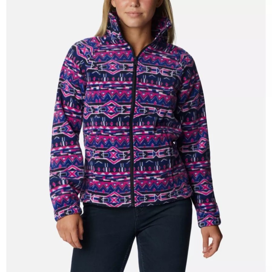 Columbia Sale Women's Benton Springs Printed Full Zip Fleece Jacket Dark Sapphire 80s Stripe
