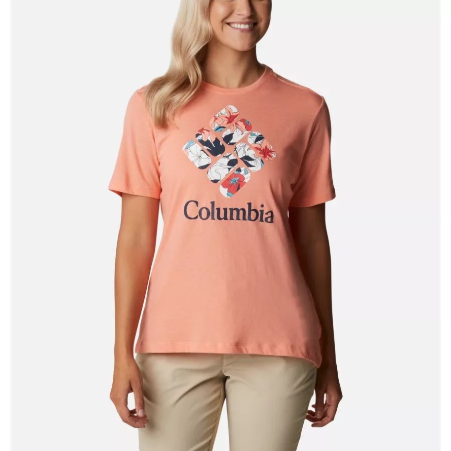 Columbia Sale Women's Bluebird Day Relaxed T-Shirt Coral Reef Heather/Lakeshore Flora