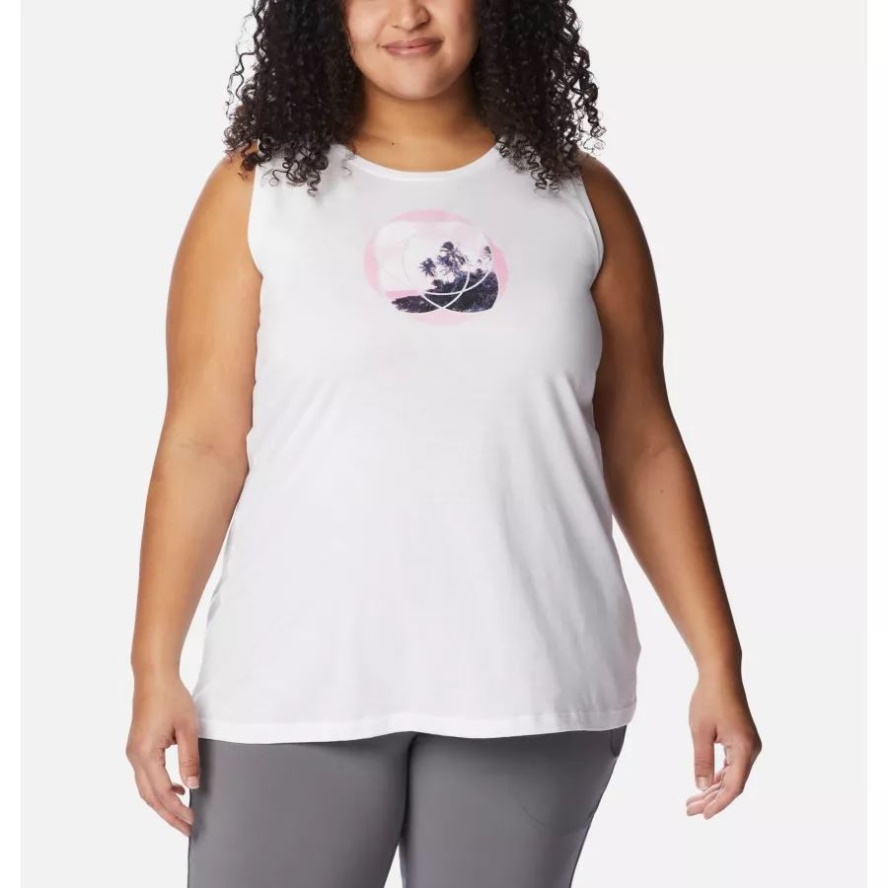 Columbia Sale Women's Bluff Mesa Tank Plus Size White/Meditation Isle Graphic