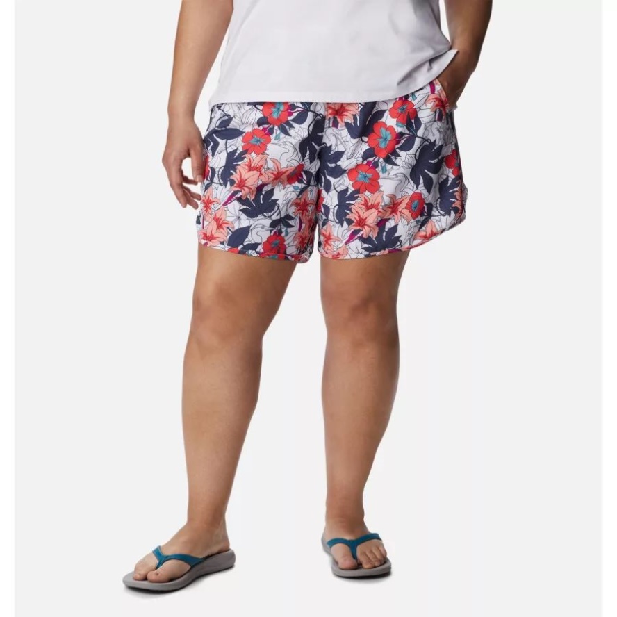 Columbia Sale Women's Bogata Bay Stretch Printed Shorts Plus Size White Lakeshore Floral Multi
