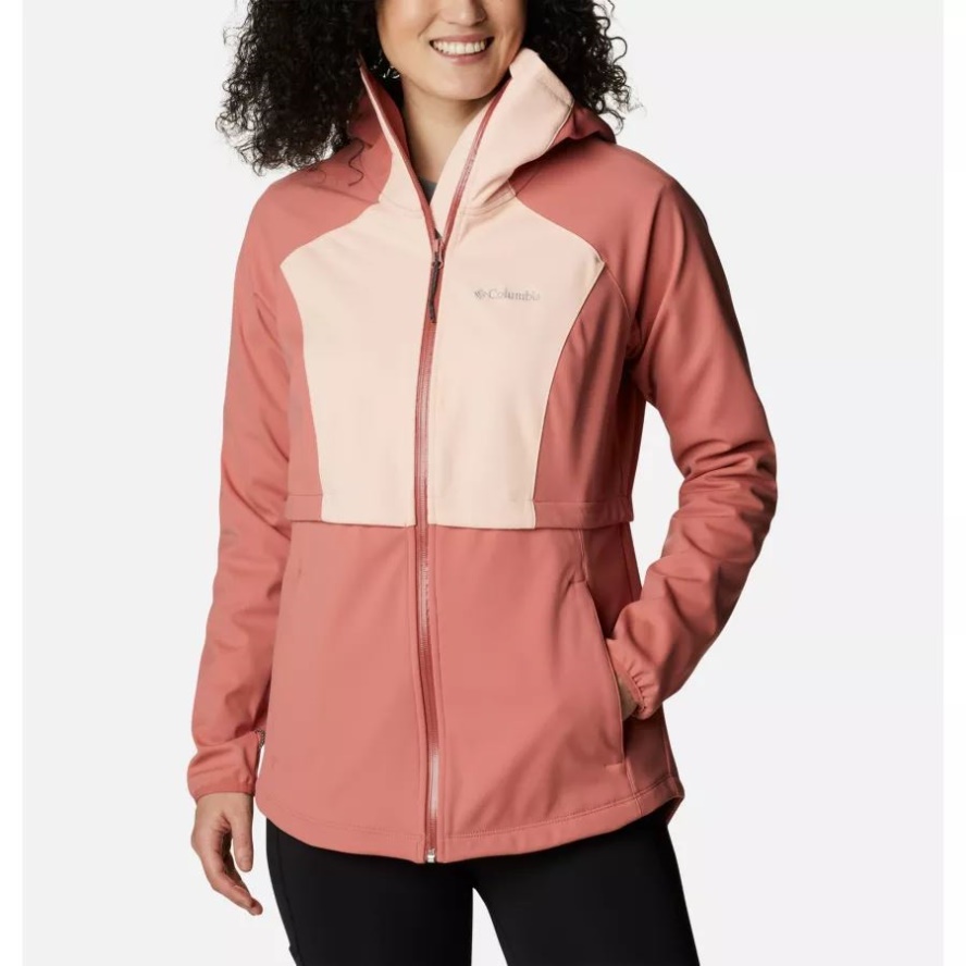 Columbia Sale Women's Canyon Meadows Softshell Hooded Walking Jacket Dark Coral/Peach Blossom