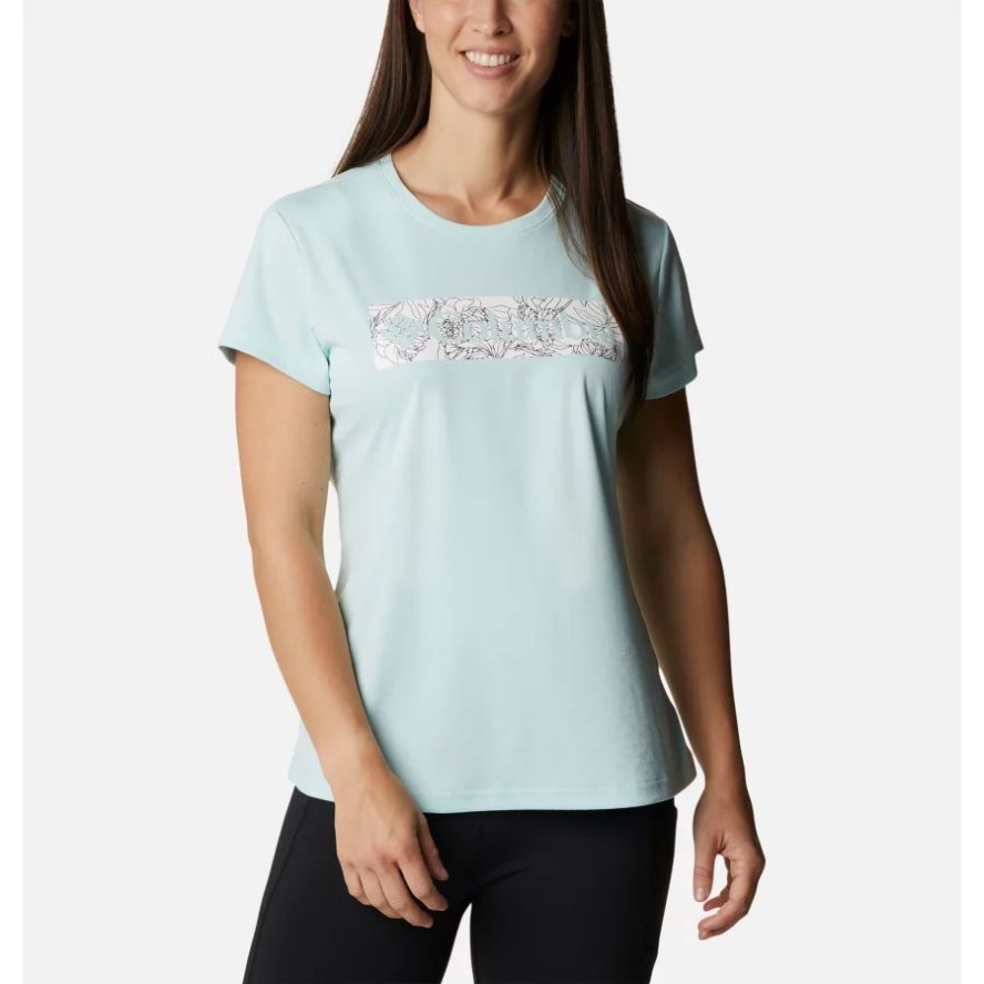 Columbia Sale Women's Cirro Ice Graphic Short Sleeve Crew Shirt Icy Morn Leafy Lines