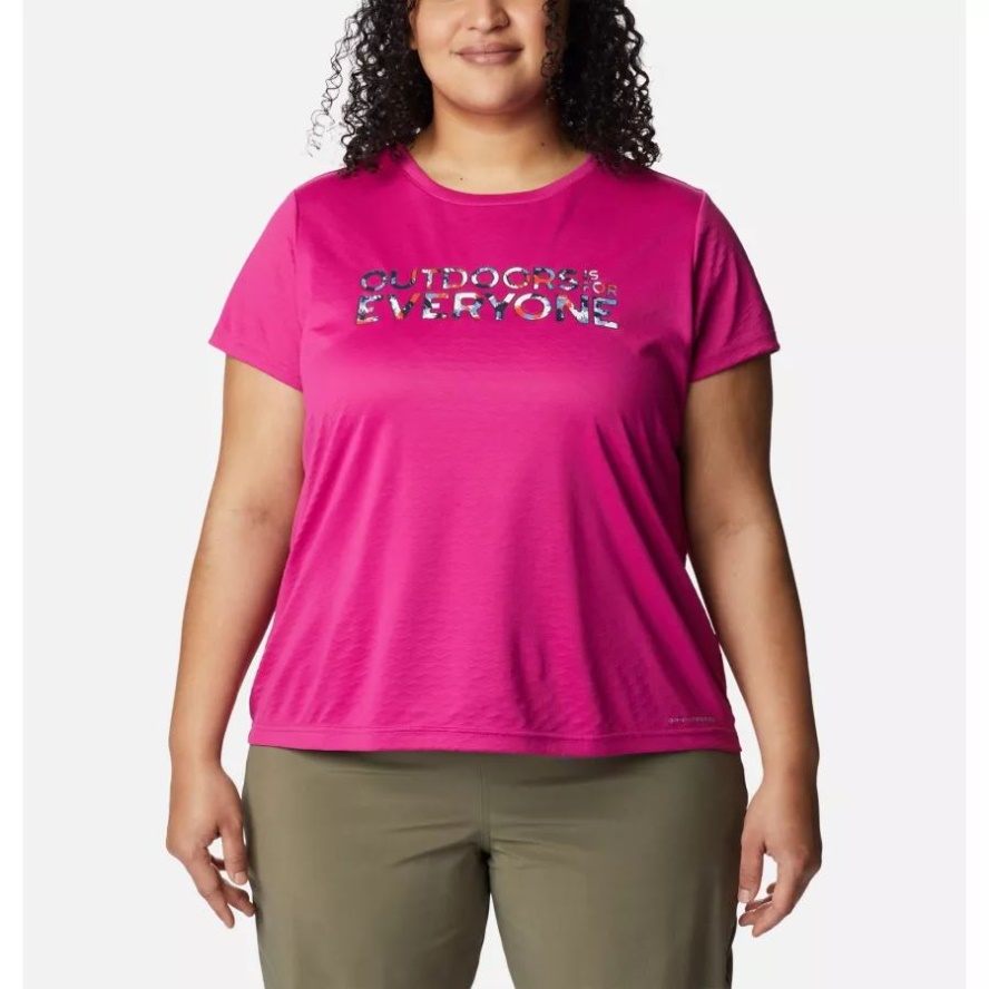 Columbia Sale Women's Cirro Ice Graphic Short Sleeve Crew Shirt Plus Size Wild Fuchsia Outdoor is for Everyone