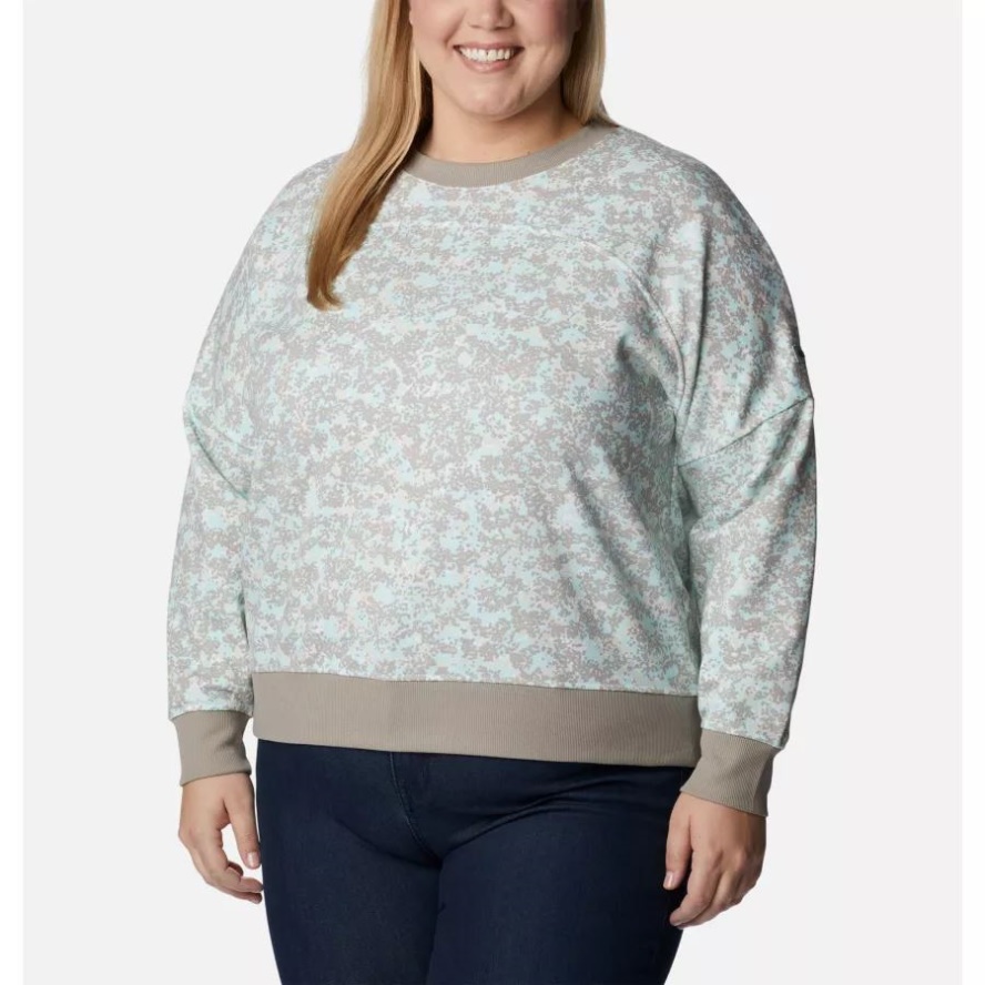 Columbia Sale Women's Columbia Sale Lodge French Terry Crew Plus Size Chalk Dotty Disguise