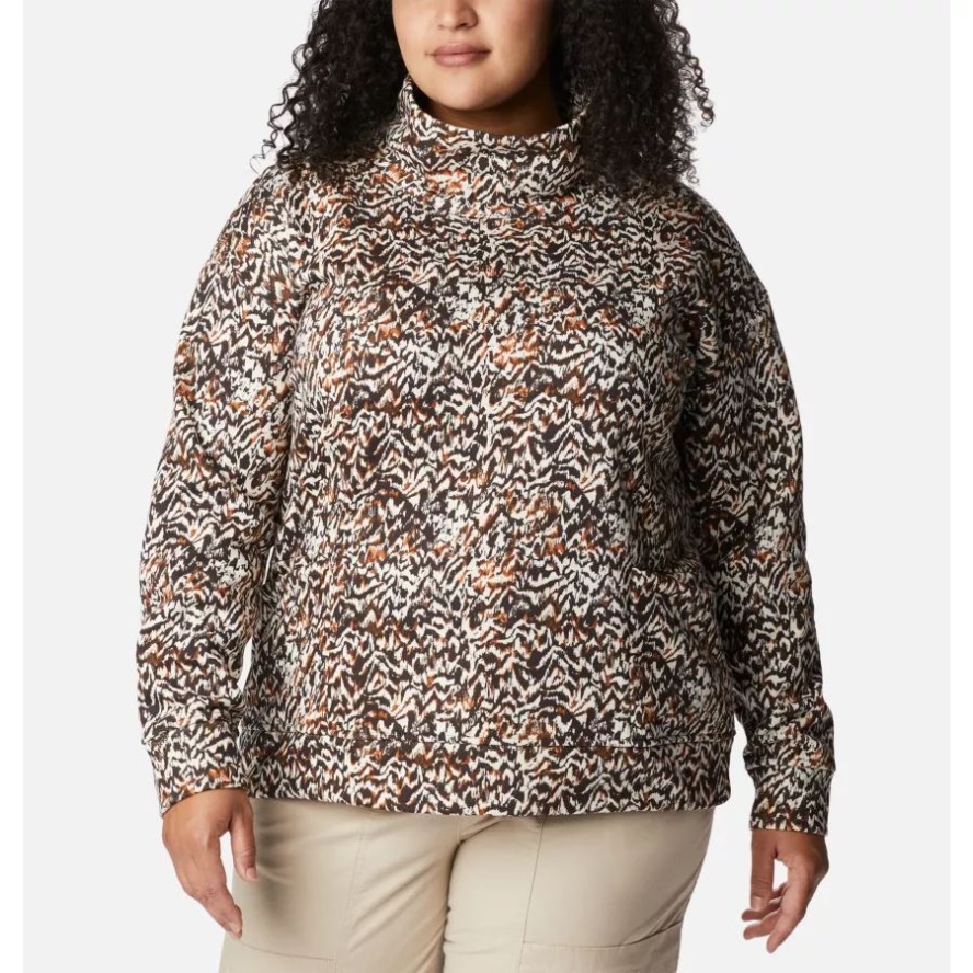 Columbia Sale Women's Columbia Sale Lodge Funnel Pullover Plus Size Warm Copper Terrain Print