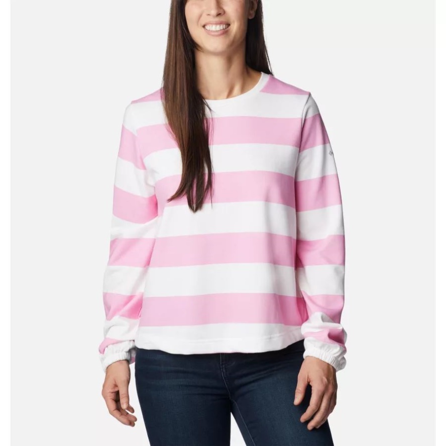 Columbia Sale Women's Columbia Sale Trek French Terry Graphic Crew Wild Rose/Rugby Stripe