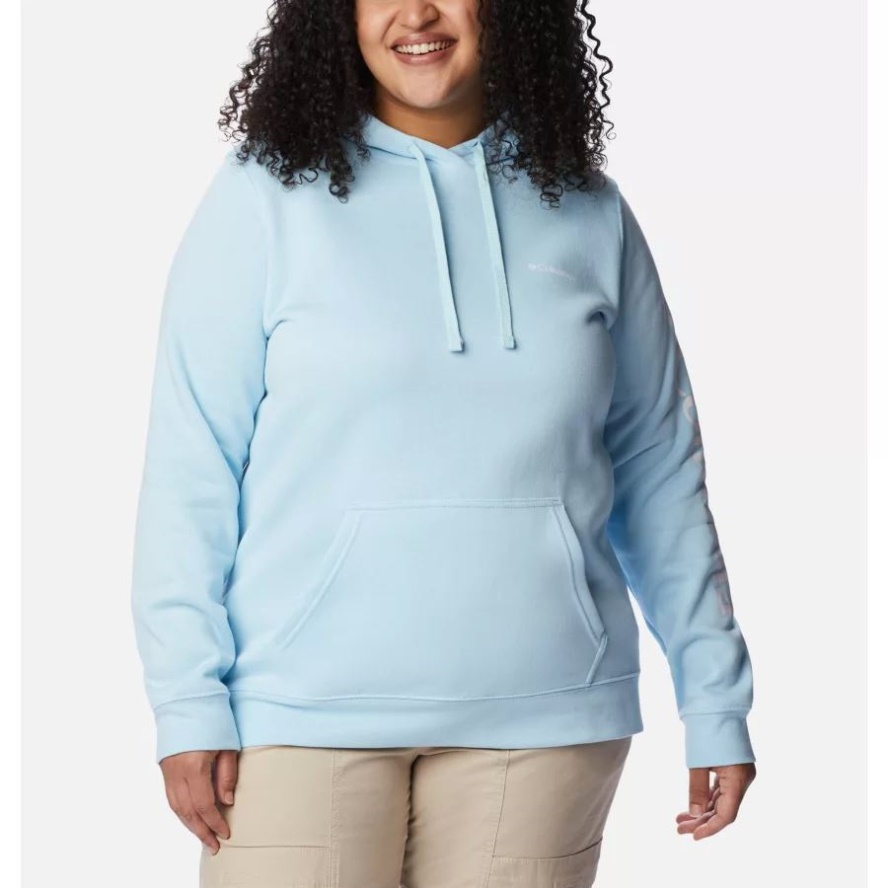 Columbia Sale Women's Columbia Sale Trek Graphic Hoodie Plus Size Spring Blue/White Logo