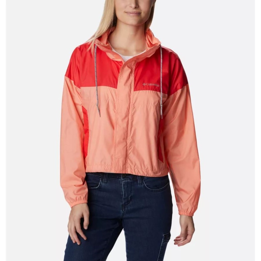 Columbia Sale Women's Flash Challenger Cropped Windbreaker Jacket Coral Reef/Red Hibiscus