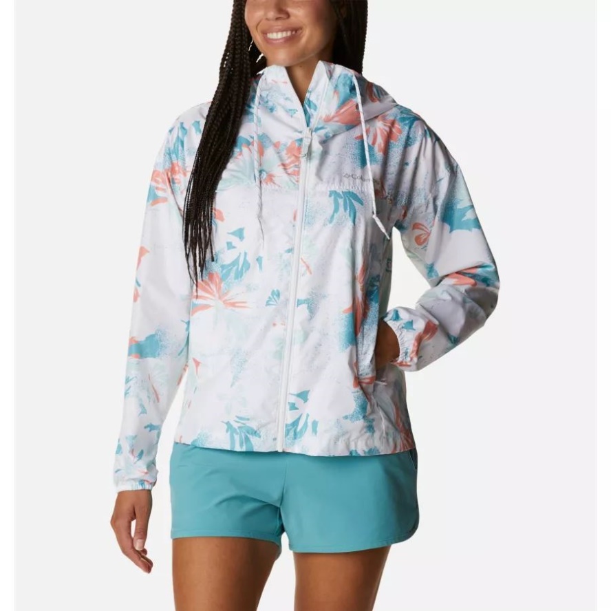 Columbia Sale Women's Flash Challenger Novelty Windbreaker Jacket White Daisy Party Print