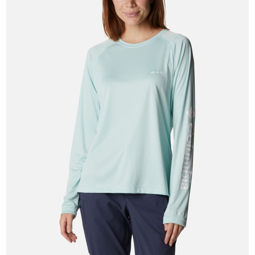 Columbia Sale Women's Fork Stream Long Sleeve Shirt Icy Morn/White Logo