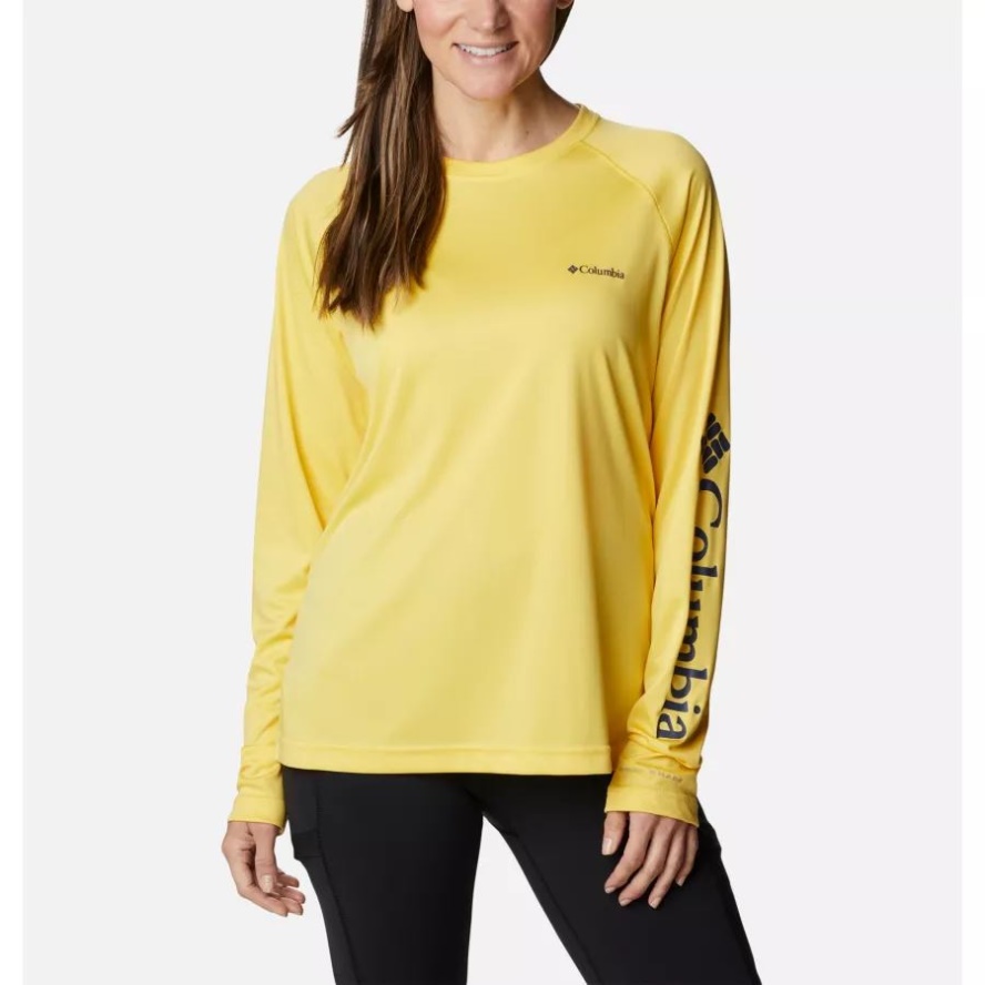 Columbia Sale Women's Fork Stream Long Sleeve Shirt Sun Glow/Nocturnal Logo
