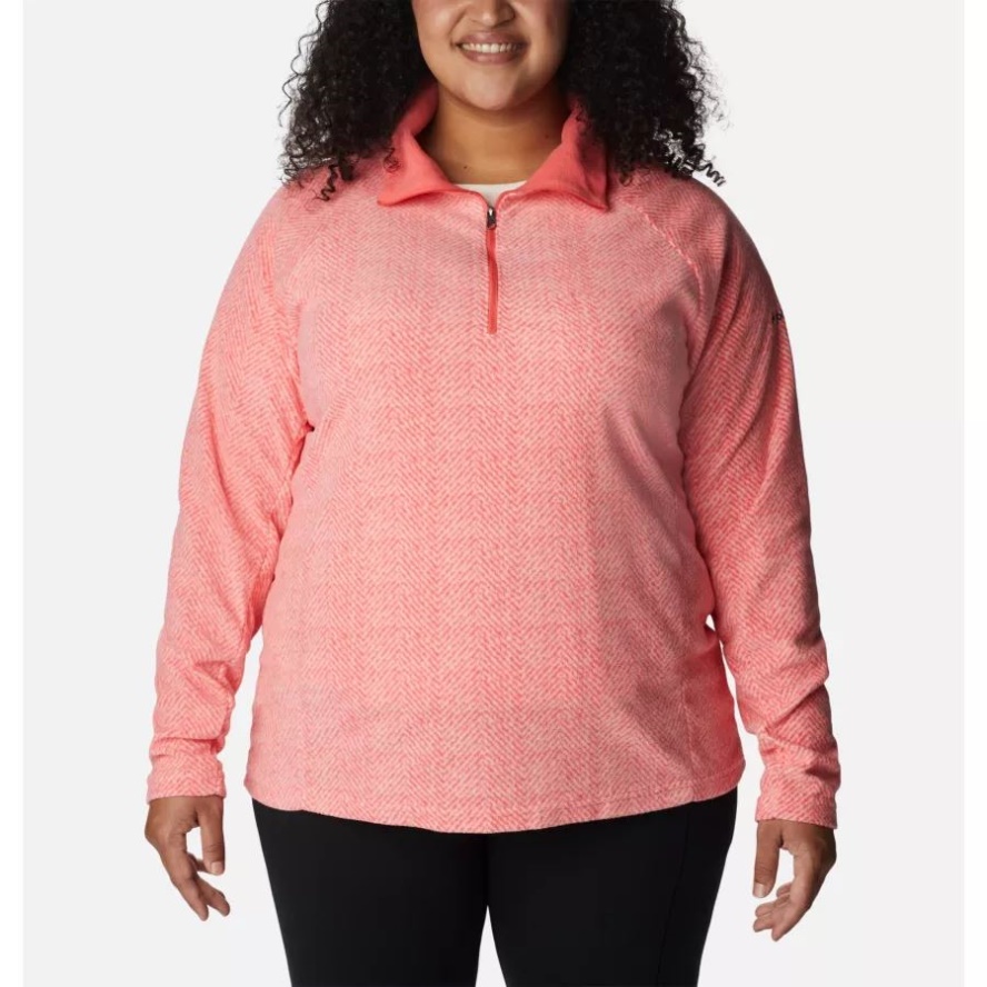 Columbia Sale Women's Glacial IV Print Half Zip Pullover Plus Size Blush Pink Herringbone Print
