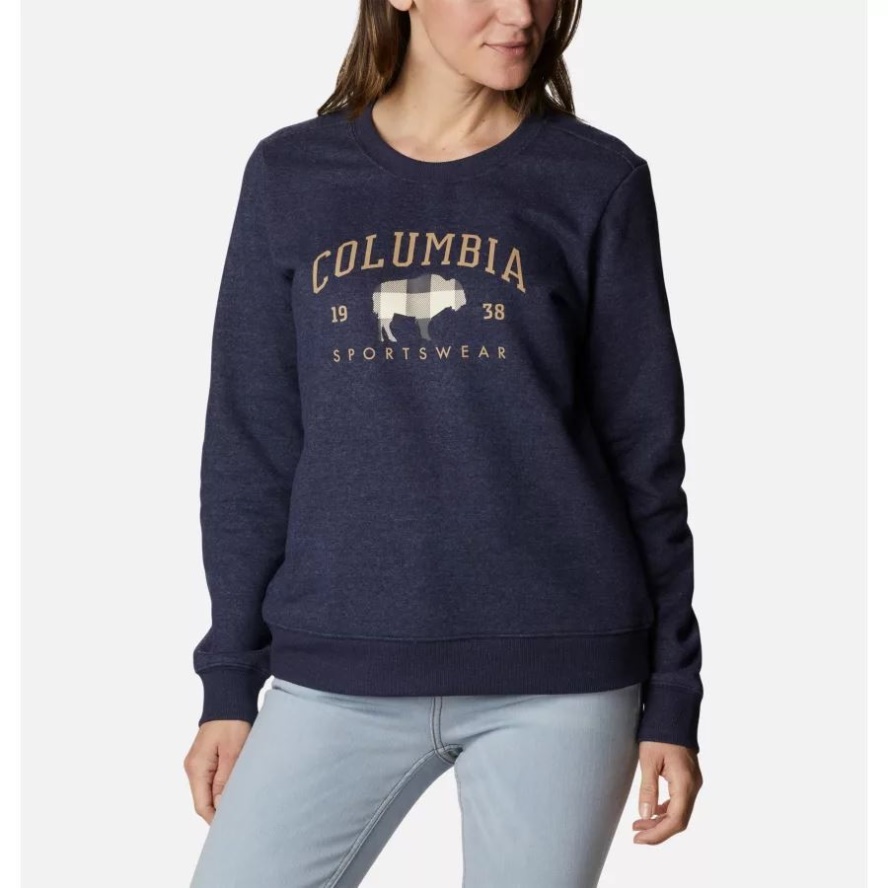 Columbia Sale Women's Hart Mountain II Graphic Crew Sweatshirt Dark Nocturnal Heather/CSC Arch Range