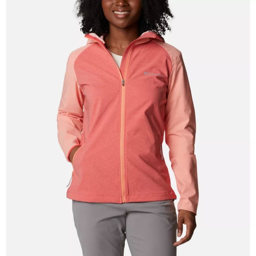 Columbia Sale Women's Heather Canyon Softshell Jacket Red Hibiscus/Corel Reef Heather