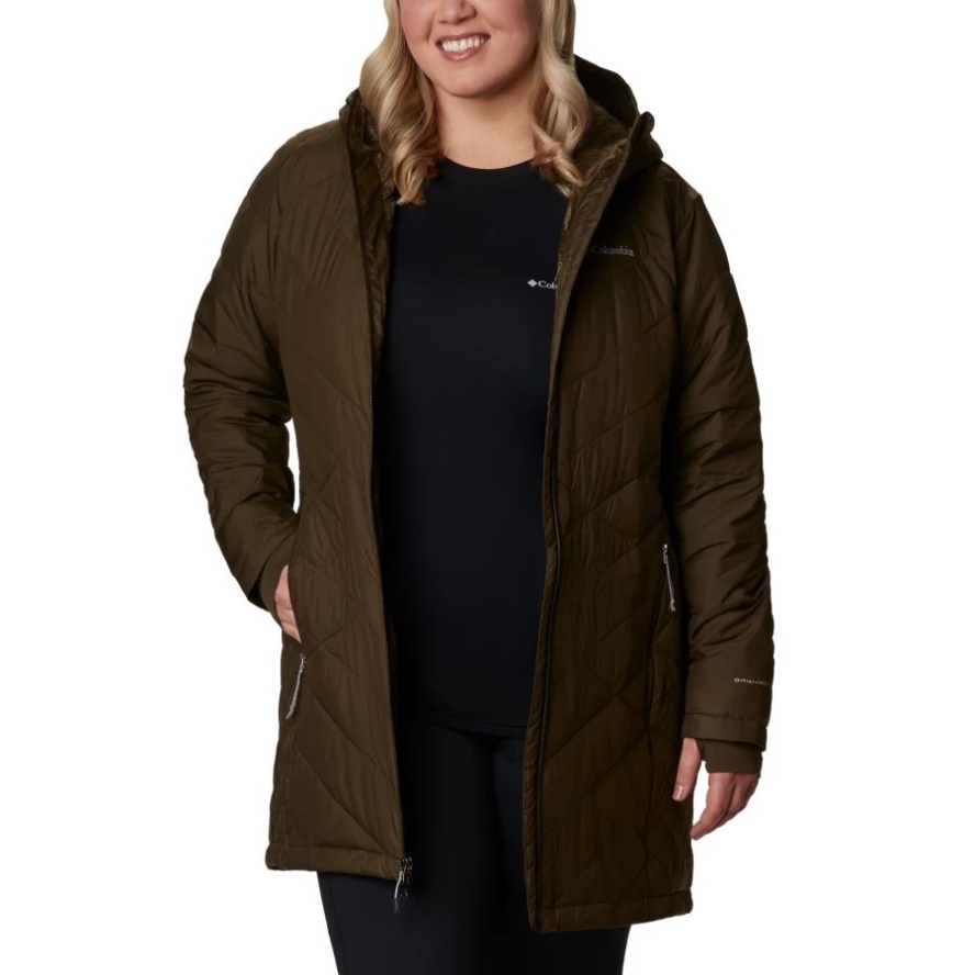 Columbia Sale Women's Heavenly Long Hooded Jacket Plus Size Olive Green