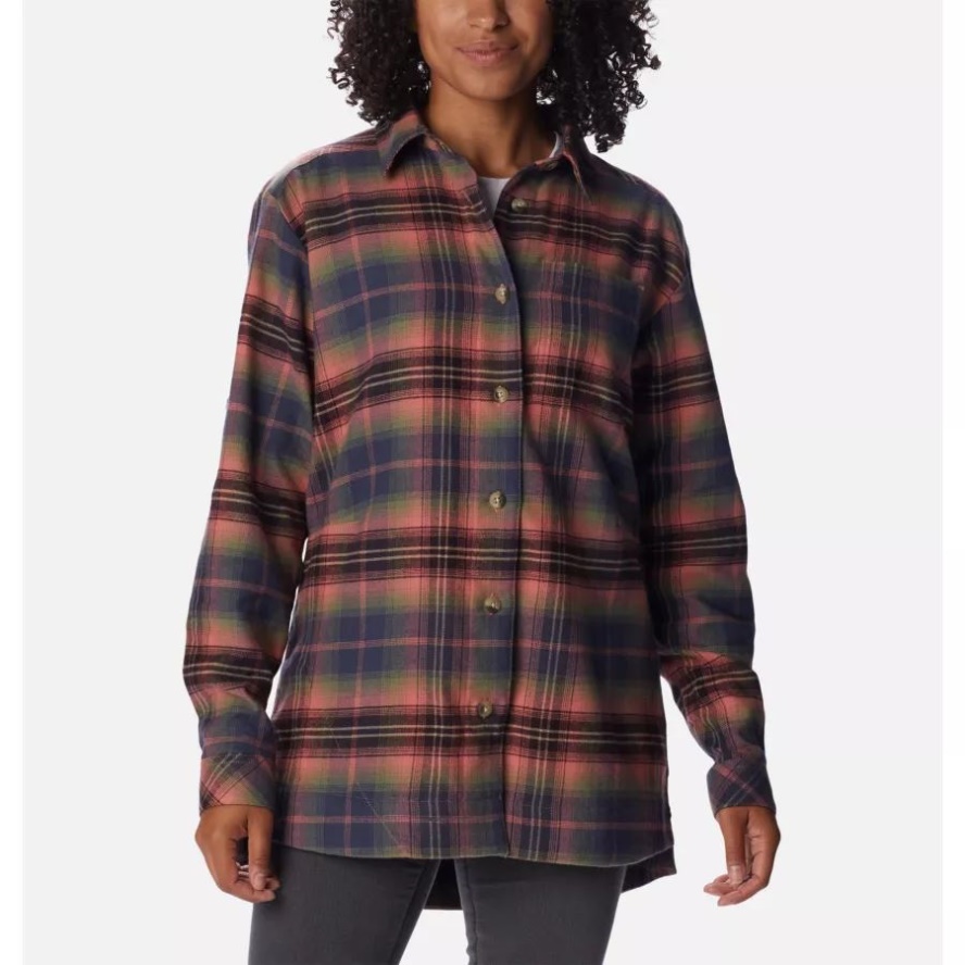 Columbia Sale Women's Holly Hideaway Flannel Shirt Dark Coral Multi Tartan