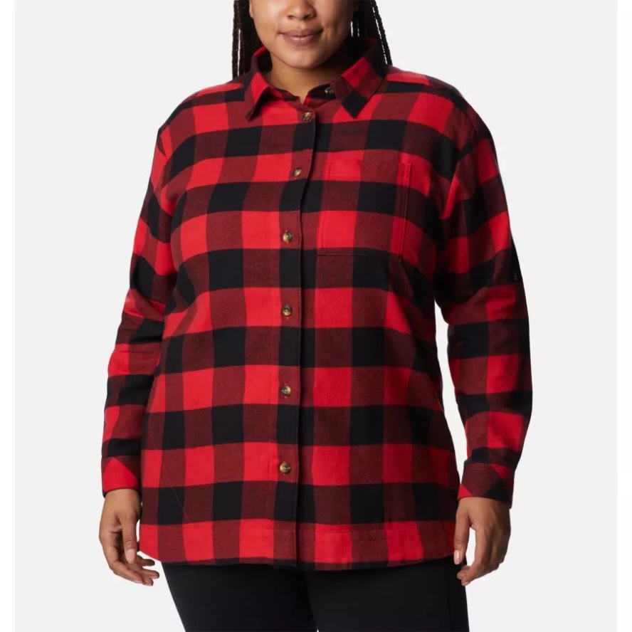 Columbia Sale Women's Holly Hideaway Flannel Shirt Plus Size Red Lily Buffalo Check
