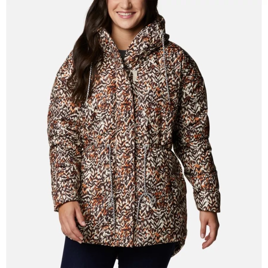 Columbia Sale Women's Icy Heights II Down Novelty Jacket Warm Copper Terrain Print