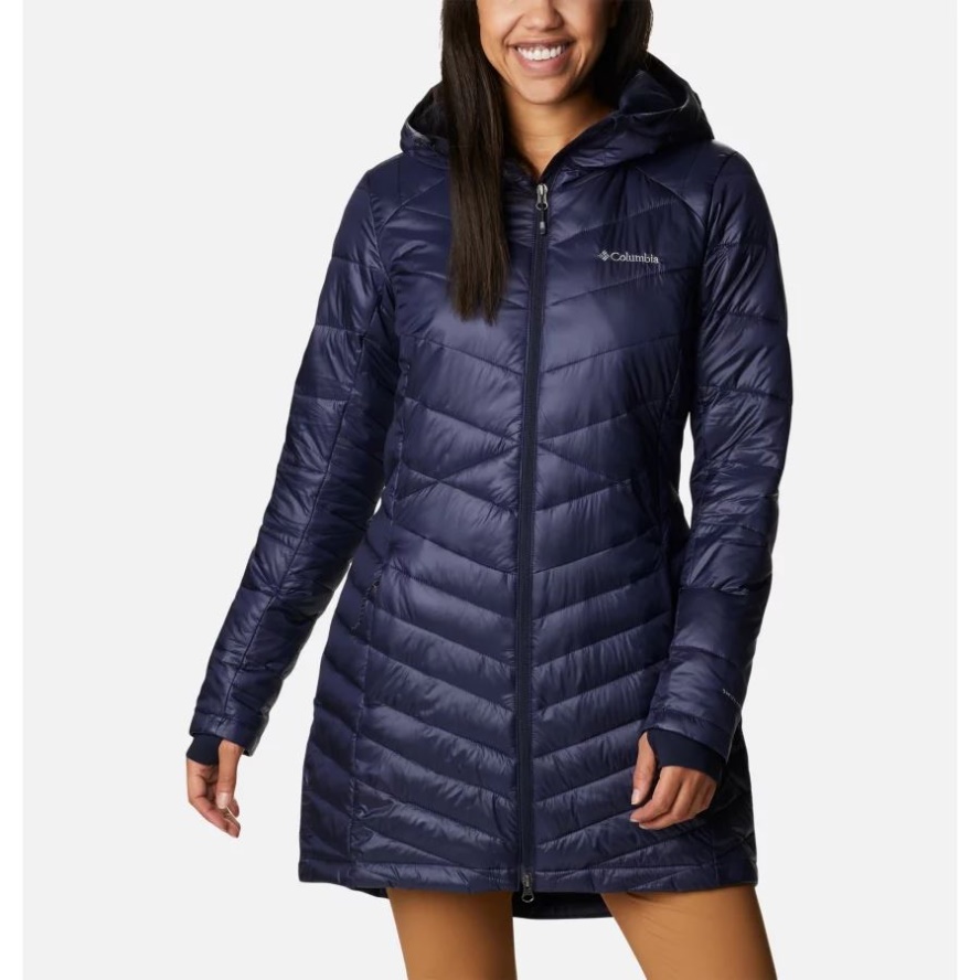 Columbia Sale Women's Joy Peak Omni-Heat Infinity Mid Insulated Hooded Jacket Dark Nocturnal