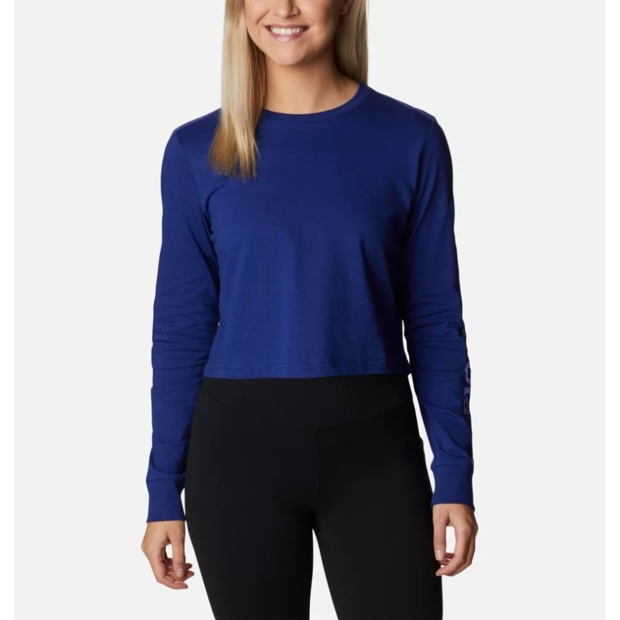 Columbia Sale Women's North Cascades Long Sleeve Printed T-Shirt Dk Sapphire/CSC Gradient Sleeve