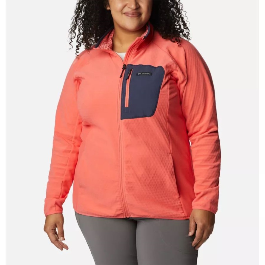 Columbia Sale Women's Outdoor Tracks Full Zip Fleece Jacket Plus Size Blush Pink/Peach Blossom