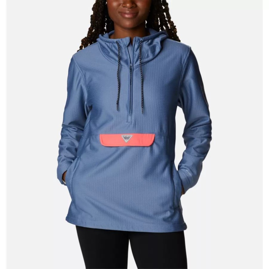 Columbia Sale Women's PFG Skiff Guide Fleece Anorak Bluestone/Neon Sunrise