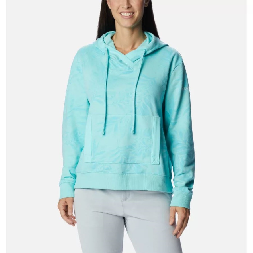 Columbia Sale Women's PFG Slack Water French Terry Hoodie Gulf Stream/Palmetto Print