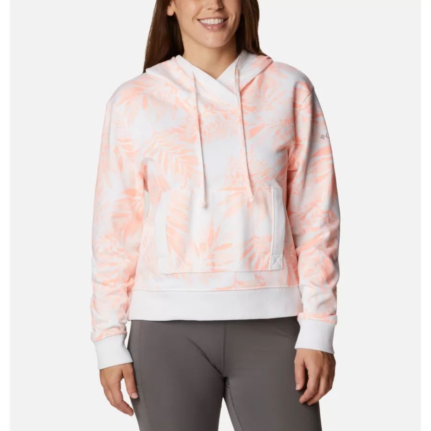 Columbia Sale Women's PFG Slack Water French Terry Hoodie Tiki Pink/Palmetto Print
