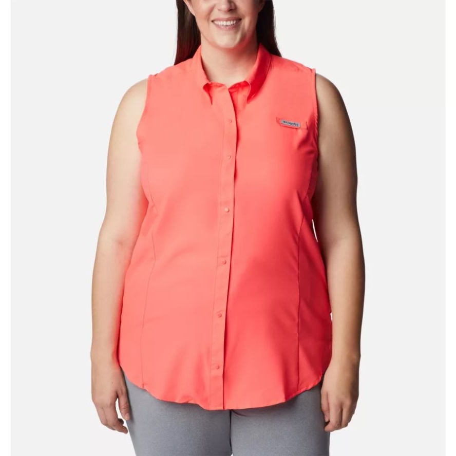 Columbia Sale Women's PFG Tamiami Sleeveless Shirt Plus Size Neon Sunrise