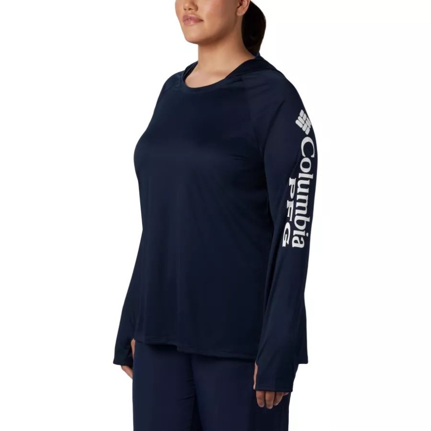Columbia Sale Women's PFG Tidal Tee Hoodie Plus Size Collegiate Navy/White Logo