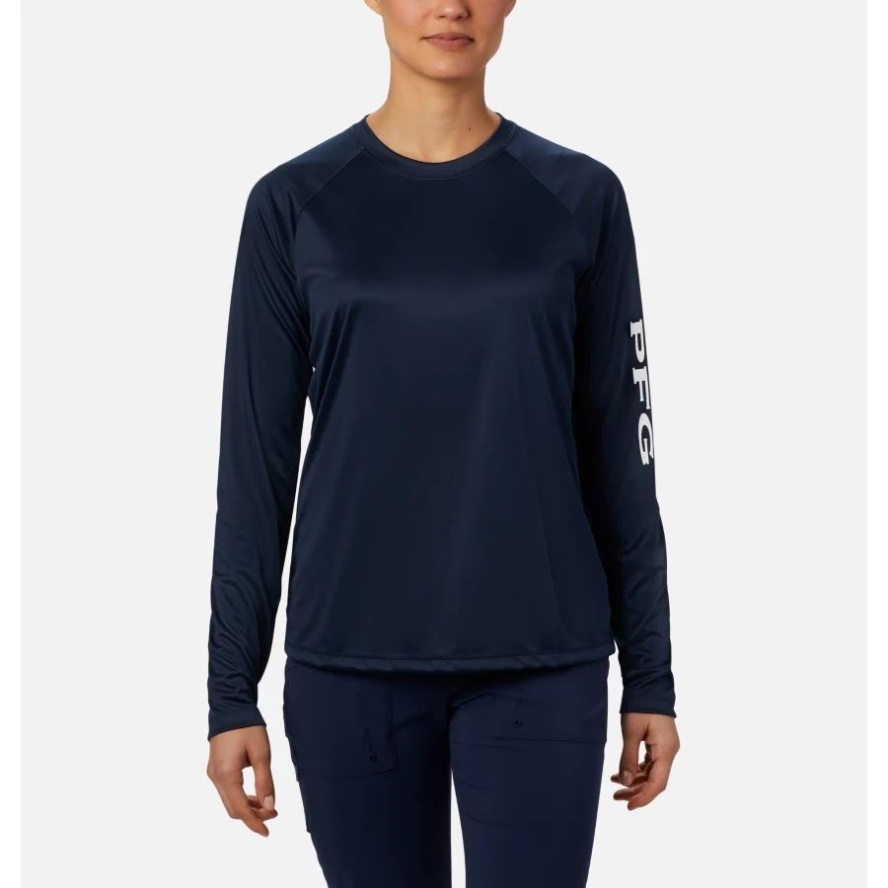 Columbia Sale Women's PFG Tidal Tee II Long Sleeve Shirt Collegiate Navy/White Logo