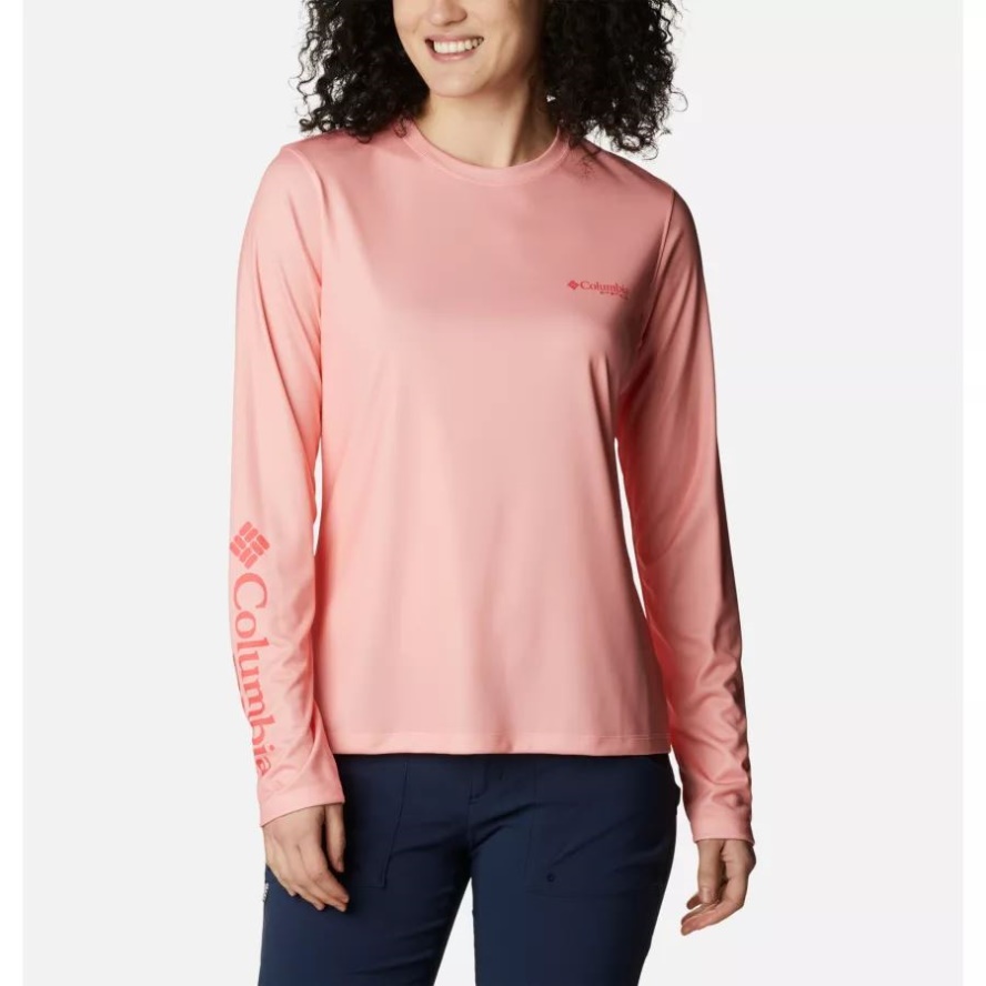 Columbia Sale Women's PFG Tidal Tee Island Time Long Sleeve Shirt Tiki Pink/Neon Sunrise