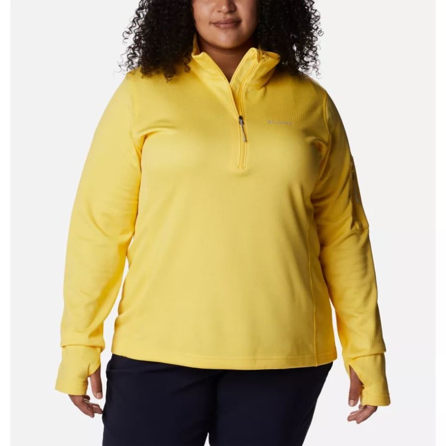 Columbia Sale Women's Park View Grid 1/2 Zip Fleece Pullover Plus Size Sun Glow Heather
