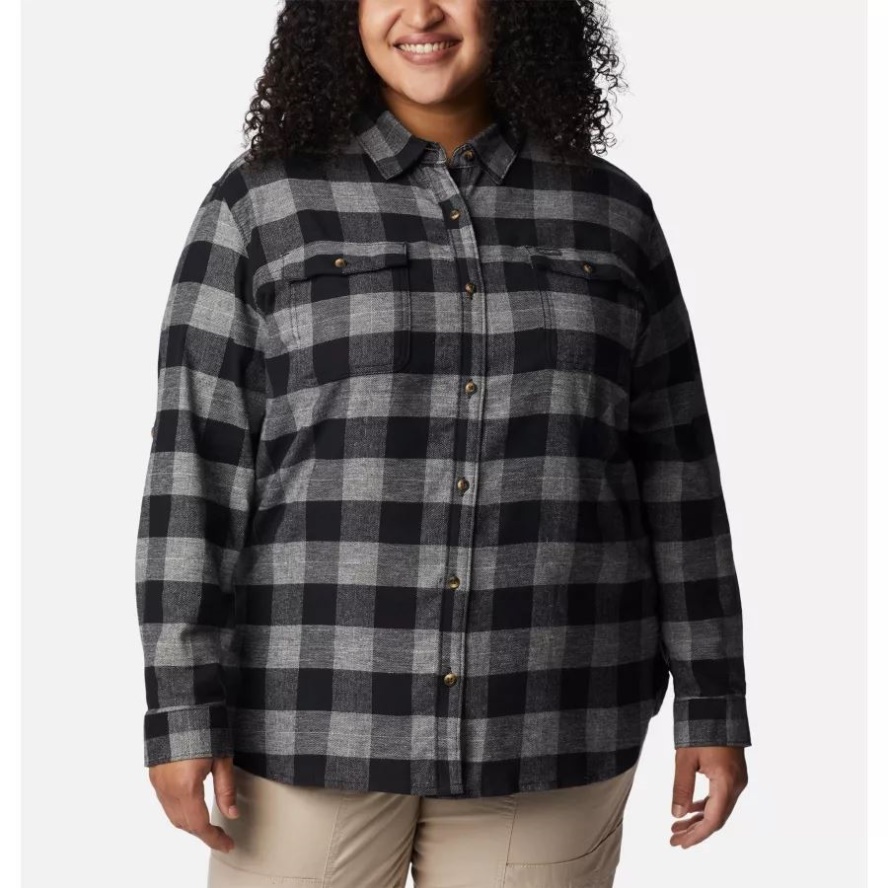 Columbia Sale Women's Pine Street Stretch Flannel Plus Size Black Twill