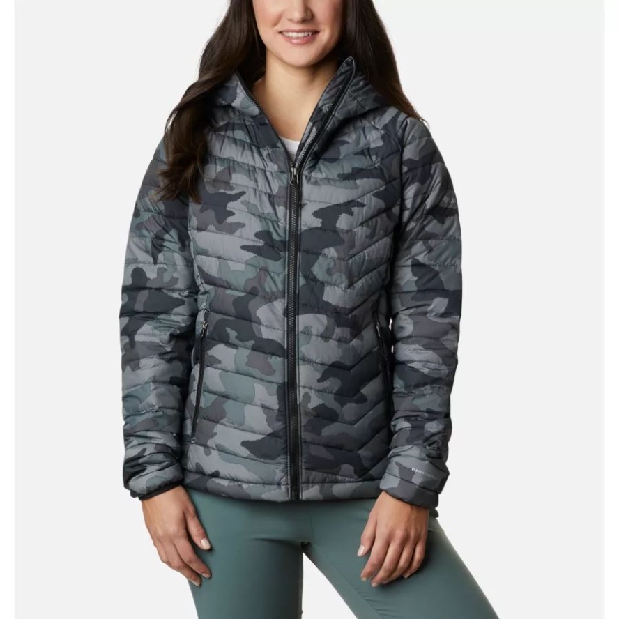 Columbia Sale Women's Powder Lite Insulated Hooded Jacket Black Traditional Camo Print