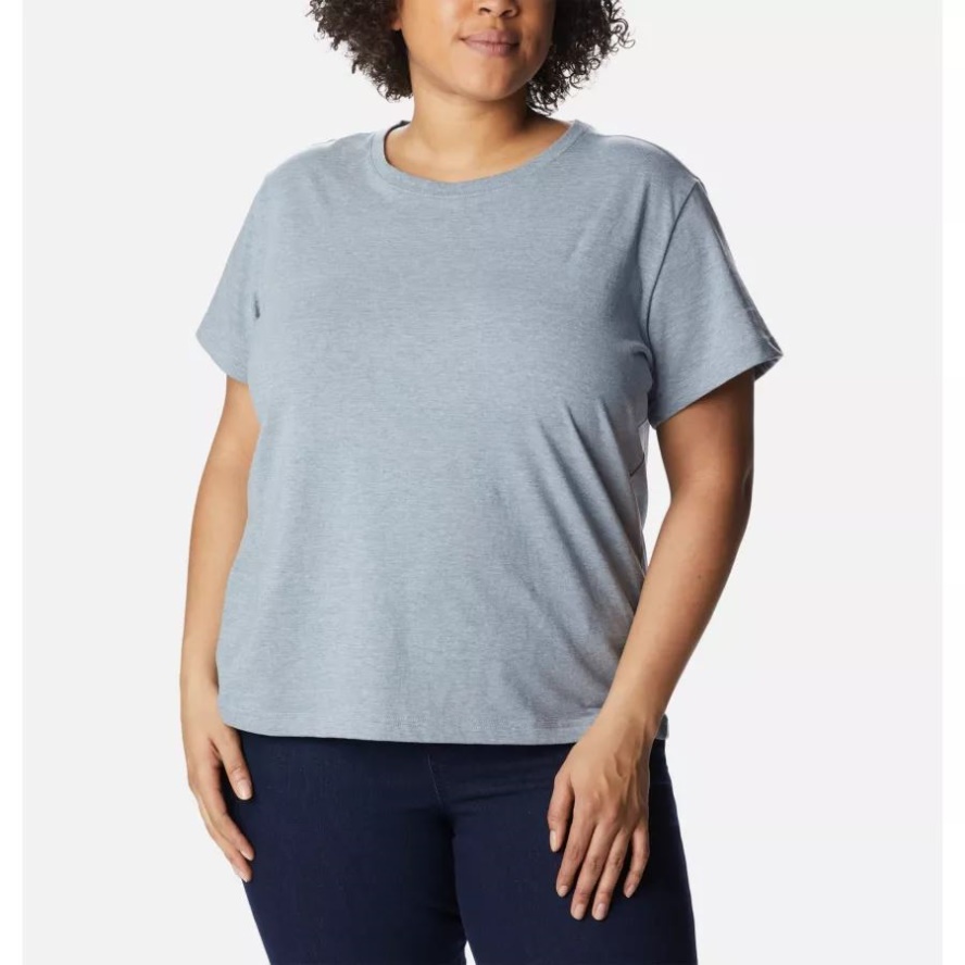 Columbia Sale Women's Sapphire Point Short Sleeve Shirt Plus Size Tradewinds Grey Heather