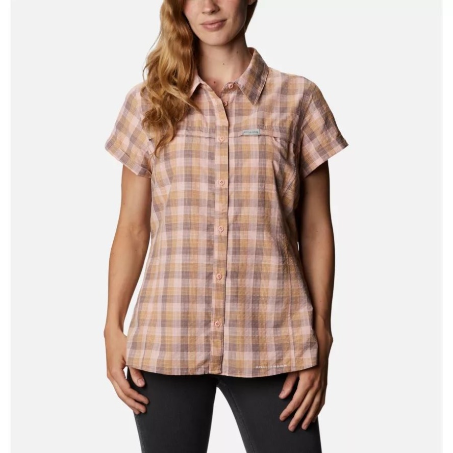 Columbia Sale Women's Silver Ridge Novelty Short Sleeve Shirt Peach Quartz Gingham