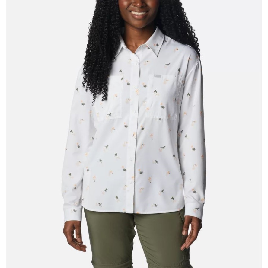 Columbia Sale Women's Silver Ridge Utility Patterned Long Sleeve Shirt White/Baja Blitz