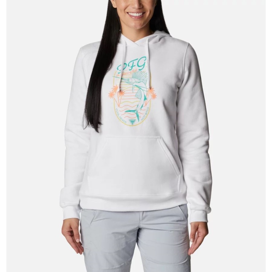 Columbia Sale Women's Slack Water Graphic Hoodie White/Electric Turquoise