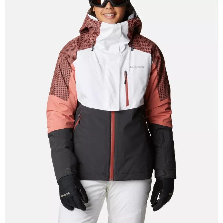 Columbia Sale Women's Snow Slab Blackdot Waterproof Ski Jacket White/Shark/Dark Coral