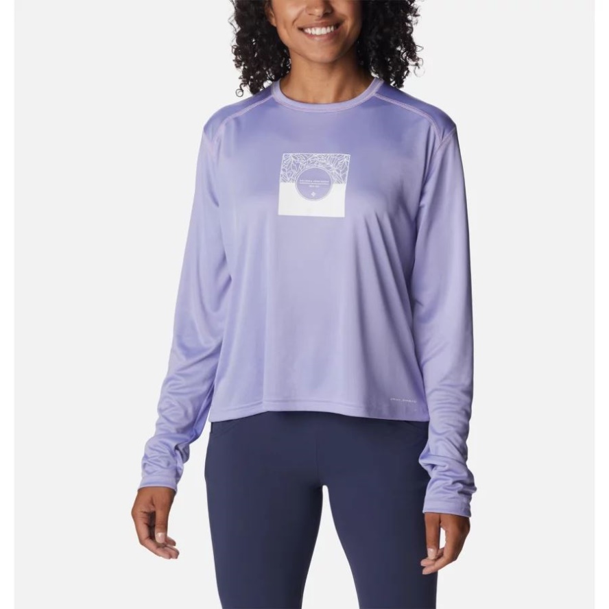 Columbia Sale Women's Summerdry Graphic Long Sleeve Shirt Frosted Purple/CSC Split Leaves Graphic