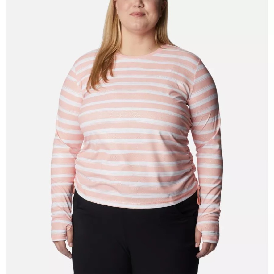 Columbia Sale Women's Sun Deflector Summerdry Long Sleeve Shirt Plus Size Coral Reef Brush Stripe
