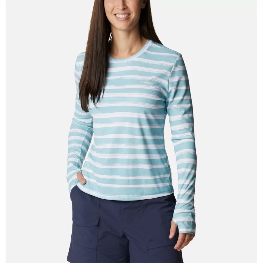 Columbia Sale Women's Sun Deflector Summerdry Long Sleeve Shirt Sea Wave Brush Stripe